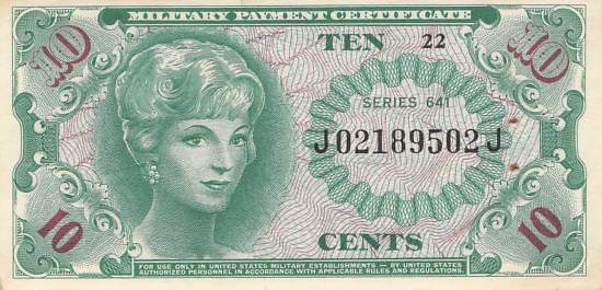 USA MPC Series 641 p.M58 10 Cents 1965 XF